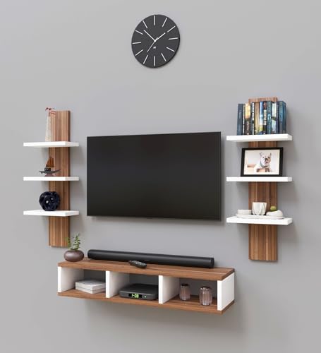 Image of Spyder Home Decore Craft Tokyo Engineering Wood Wall Mount TV Entertainment Unit Set Top Box Stand /TV Cabinet with Shelves for Books & Dcor Display Unit Bed Living Room Upto 60 Inches