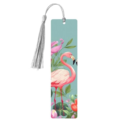 木製しおり メンズ レディース ノベルティ ギャグ フラミンゴ ラブフラワー ブックマーク ブック愛好家向け ユニークなハンドメイドブックマーク タッセルペンダント付き クラフトブックマークアクセサリー