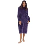 Ladies Dressing Gown Super Soft Waffle Fleece Womens Zip Up Pockets Loungewear Nightwear Robe (PURPLE, 22-24)