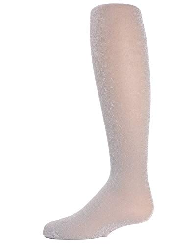 MeMoi Shining Star Glitter Tights for Girls, Opaque Sparkle Dance Tights, Shimmer Ballet Tights for Costumes, Stretch Fashion Hosiery, Silver, 8-10