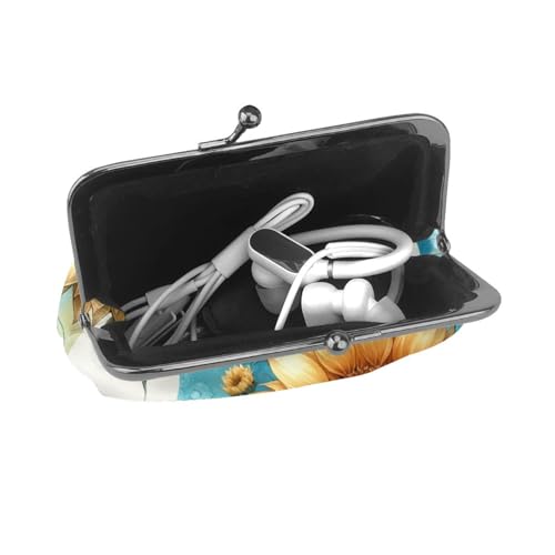 Pu Leather Buckle Coin Purse Bright-Watercolor-Sunflowers Girls Kiss-Lock Change Purse Wallets4