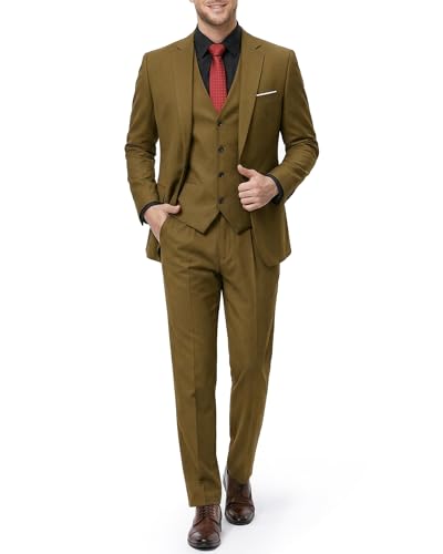 MY'S Men's 3 Piece Suit Set with Tie, One Button Slim Fit Jacket Vest & Pants, Party Wedding Prom Blazer Waistcoat & Trousers