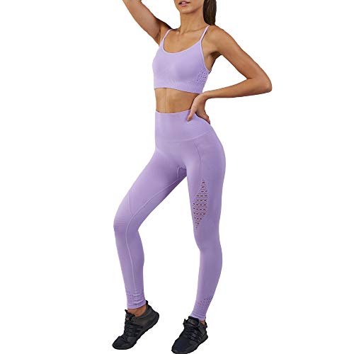WodoWei Women s Workout Sets 2 Piece Outfits High Waisted Yoga Leggings and Sports Bra Gym Clothes(YO316-purple-L)