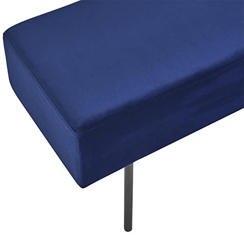 Velvet Bench Ottoman, Contemporary Style Upholstered Tufted End Of Bed Bench With Padded Seat, Extra-Long Footrest Stool With Black Metal Legs For Entryway Dining Room Living Room Bedroom, Blue #TOP5