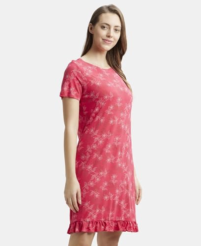 Image of Jockey RX25 Women Micro Modal Cotton Ruffled Hem Styled Half Sleeve Printed Sleep Dress (Colors & Prints May Vary)