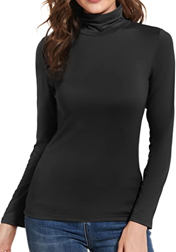 NVWAN Women's Turtleneck Tops Long Sleeve Lightweight Slim Active Base Layer Shirts Black X-Large