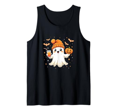 Funny Xmas Ghost Drinking Coffee Halloween Ghost Ice Coffee Tank Top