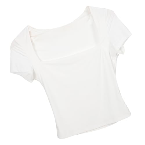 Camisa de cuello cuadrado mujer básica ajustada manga corta casual