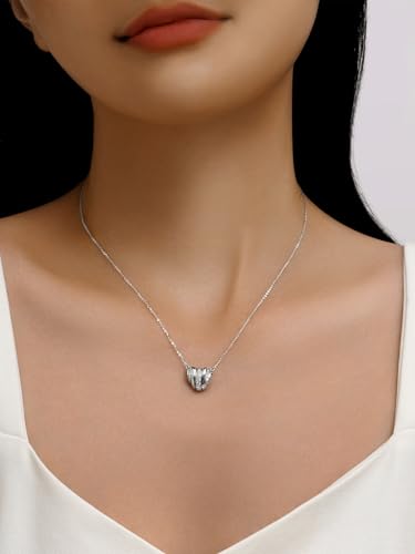 925 Silver Heart Necklace with cubic zirconia for Women, Anniversary Birthday Gifts for Wife, Girlfriend, Mom (18''+2")3