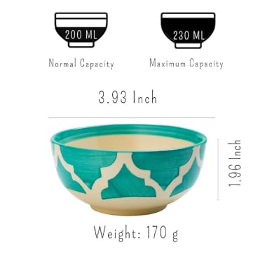Shipnetic Moroccan Print Green Ceramic Bowl Set of 2, Microwave & Dishwasher Safe, Multipurpose for Serving Pasta, Maggi, Cereal, Snacks, Rice, Dal, Fruits, for Daily Use & Gifting.(200ml Each) 2