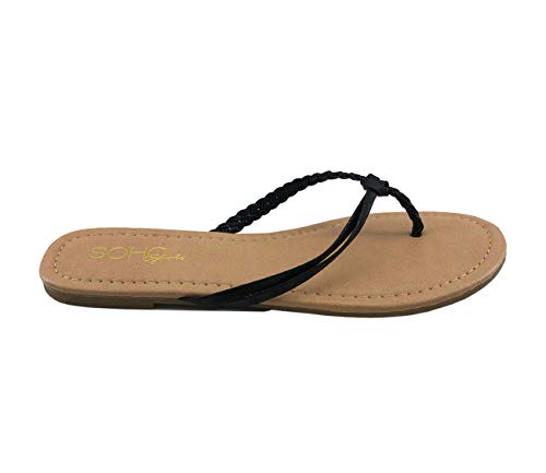 PARTY Comfortable Women Flip Flops Casual Basic Fashion Thong Sandal, SAMMY-1-BLACK-7.5