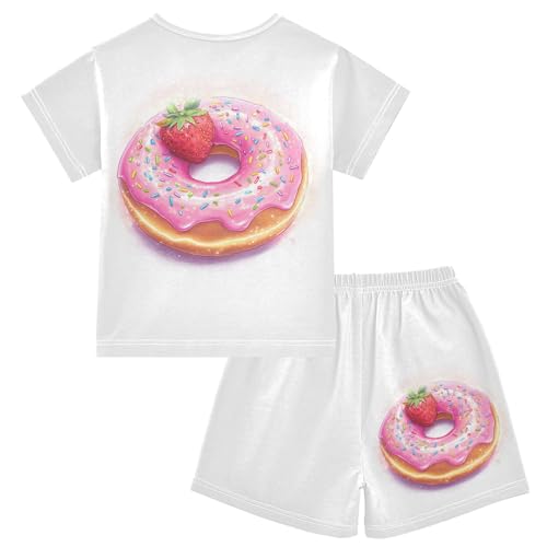 Donut Colorful Sprinkles White Pajama Set Short Sleeve Pajamas Shorts Sets Cotton PJS 2 Piece Clothes Set 5Y2