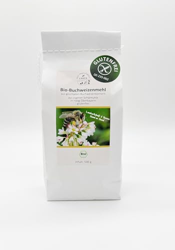 Bio-Buchweizenmehl 500 g, 'glutenfrei' zertifiziert, aus geschälten Bio-Buchweizenkörnern aus Oberbayern/Deutschland, vegan, vegetarisch, bestens für Pfannkuchen und Brotbacken geeignet