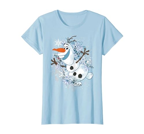 Disney La Reine des Neiges Olaf danse dans les flocons de neige graphique T-Shirt, Femme, Bleu Céleste, XS