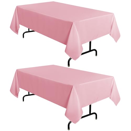 Image of sancua 2 Pack Pink Tablecloth 60 x 102 Inch, Rectangle Table Cloth for 6 Feet Tables - Stain and Wrinkle Resistant Washable Polyester Table Cover for Dining Tables, Valentines Parties