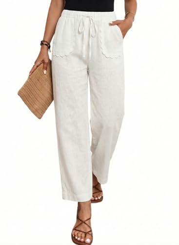 Image of Acelitt Women Casual Lightweight Drawstring Elastic Waist Pants with Pockets, S-XXL