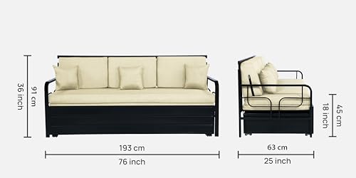 Image of 3 Seater Metal Sofa Cum Bed with Hydraulic Storage | Sofa Set for Living Room, Bedroom, Guest Room| Single Size Convertible Sofa Bed Comfortable Seating & Sleeping RI Cream Single D9