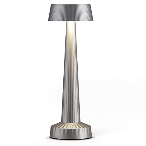 Lámpara de mesa LED con batería integrada, batería de 5000 mAh con 2 modos de iluminación regulable, lámpara de mesa inalámbrica, de aluminio, para restaurante, terraza, interior y exterior (gris) Cover