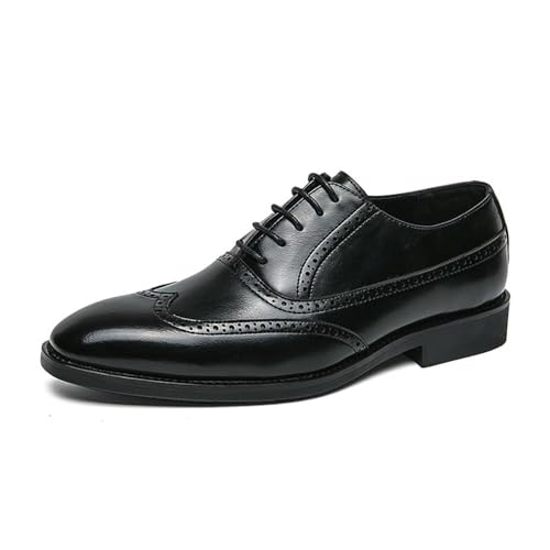 Men's Genuine Leather Oxford Dress Shoes Classic Brogue Wingtip Lace-Up Design Comfortable Breathable Non-Slip Formal Footwear for Wedding Prom Business Casual Office Wear