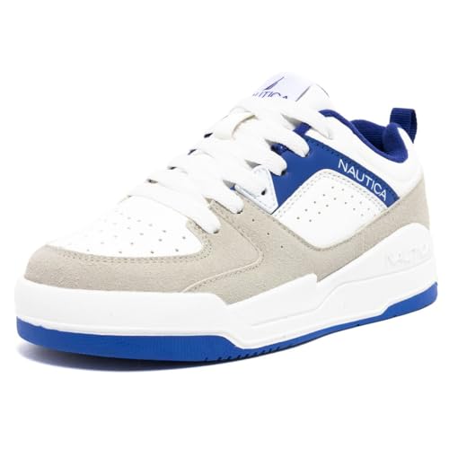 Nautica Youth Sneakers – Classic Low-Top Lace-Up Athletic Shoes for Boys and Girls, Lightweight Casual Sport Style for School and Everyday Wear-Happy-White Cobalt-3