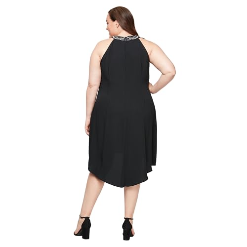Image of S.L. Fashions Women's Plus Size Jewel Neck Hi-Low Halter Dress