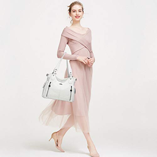 NICOLE & DORIS Damen Handtaschen Groß Retro Schultertasche Hobo Bag Leder Frauen Umhängetasche Weiß