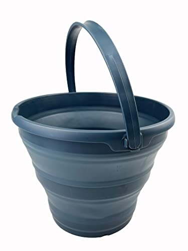 SAMMART 10L zusammenklappbarer Kunststoffeimer – Faltbare runde Wanne – tragbarer Wassereimer zum Angeln – platzsparender Wassertopf für den Außenbereich (Blatt Blau)
