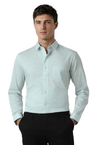 Image of Peter England Men's Slim Fit Full Sleeve Pin-Striped Formal Shirt | Cotton-Rich | Wonder Fabric | Pin Point Oxford