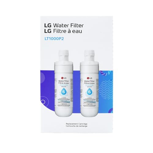 LG LT1000P2 6-Month / 200 Gallon Refrigerator Replacement Water Filter, Reduces Chlorine, 2 Count (Pack of 1), White.
