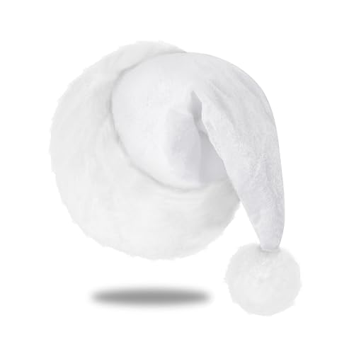 Eoocan Santa Hat Santa Hat for Adults Unisex Velvet Comfort White Christmas Hats Extra Thicken Classic Plush for Christmas New Year Festive Holiday Party Supplies