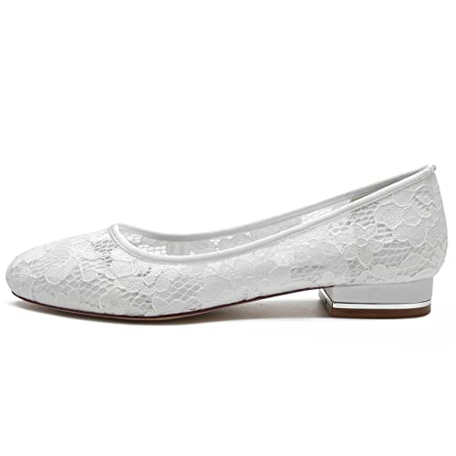 Women's Lace Floral Ballet Flat Flats Bridal Pump Shoes Closed Round Toe Office Work Church Wedding Party Dress Flat Shoes4