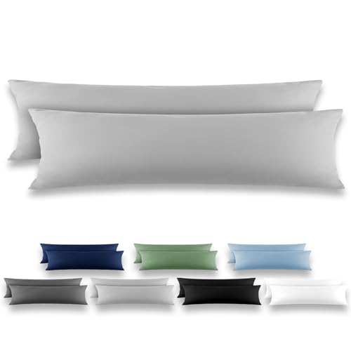 REDKEY Taie de Traversin 40x145 Gris Clair - Lot de 2 Taies d'Oreillers 40 x 145 Carré en Microfibre Brossée, Housse Oreiller Coussin Oreiller avec sa...
