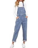 luvamia Flexclusive Overalls for Women Loose Fit Classic Bib Casual Jean Stretchy Denim Jumpsuit Tapered Leg Women's Trendy Overalls Blue Jean Jumpsuit for Women Blue Mist Size Medium Size 8 Size 10