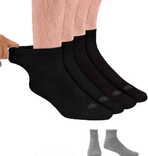 Doctor's Choice Diabetic Socks for Men, Seamless Ankle Socks with Non-Binding Top, Provides Extra Comfort for Gout, 4-Pairs, Black, Large, Size 10-13