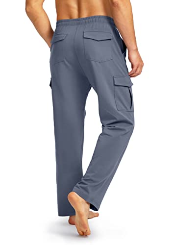 Pudolla Men's Cotton Sweatpants With Cargo Pockets Open Bottom Yoga Pants For Men Lounge Pants For Athletic Workout Casual(Dusty Blue 3X-Large) #TOP1