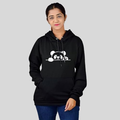 Image of More & More Unisex Cotton Hoodie Sweatshirt with Pocket Full Sleeves Hooded Neck Solid Pattern Regular Fit Panda Theme and Standard Length | Plain Hoodies for Woman & Men Casual
