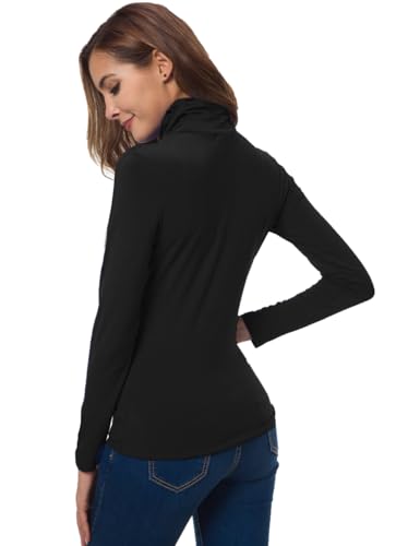 image for VOBCTY Womens Turtleneck Long Sleeve Slim Fitted Lightweight Black Shi