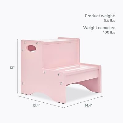 Dream On Me Little Steps Step Stool in Pink Solid New Zealand Pinewood Kids Step Stool with Safety Rails & Anti-Slip Base, Multipurpose for Kitchen, Bathroom & More, Baby-Safe Non-Toxic Finish
