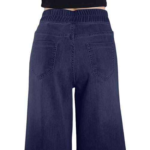 Women's Wide Leg Denim Pants High Waist Button Stretchy Loose Trendy Jeans Business Work Office Trousers with Pocket3