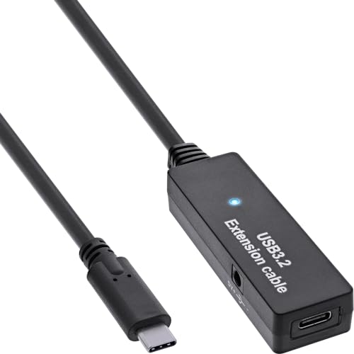 InLine USB 3.2 Gen.1 Active Extension, USB-C Male to USB-C Female, Reaper Cable with Signal Amplification, Long Distances