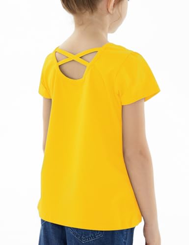 Image of Noomelfish Girls Criss Cross Back T-Shirts Short Puff Sleeve Tee Tops (5-12 Years)