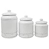 Kovot 3 Piece Ceramic Canister Set With Air-Sealed Lids & Bonus Decal Labeling Stickers - Ivory White With Antique-Style Finish
