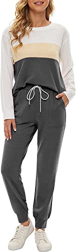 Image of Fengbay Two Piece Outfits for women Long Sleeve Crewneck Pullover Tops And Pants Sweatsuits Lounge Set with Pockets 2026