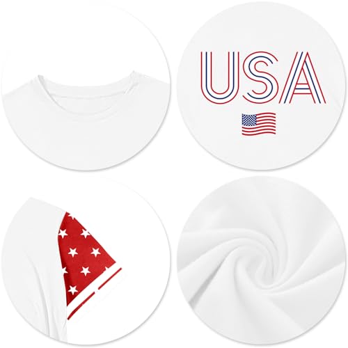 Image of CAZYCHILD Girls 4th of July USA Shirt American Flag Patriotic T-Shirt Independence Day Outfit for Kids 5-14Years