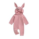 Twopumpkin Newborn Toddler Baby Girl Halloween Pig Costume Infant Animal Costumes Hooded Romper Jumpsuit Outift With Ear Nose (Pink Pig, 6-12 Months)