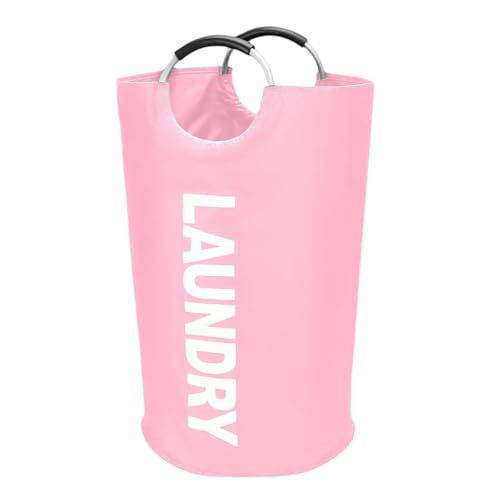 BRARIOS ランドリーバスケット 大容量115L 洗濯かご 折りたたみ 撥水加工 自立式 耐荷重15KG 取っ手付き 家族用 まとめ洗い・コインランドリー対応 (ピンク)