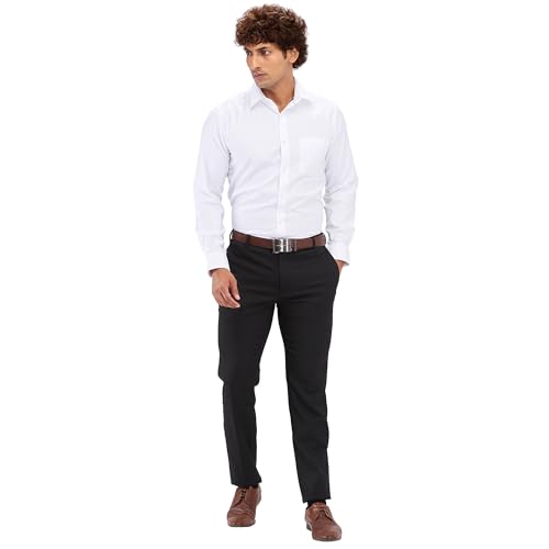Image of Raymond Men Slim Fit Checks Pattern Poly Viscose Blend Flat Front Formal Trouser