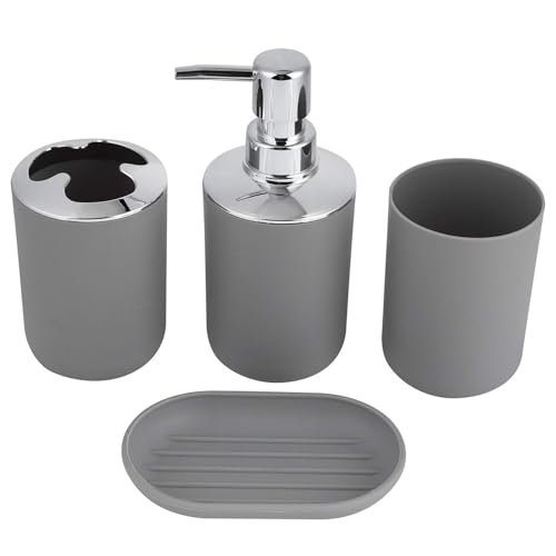 Juego De 4 Juego Baño Accesorios, Soporte para Cepillos De Dientes De Plástico, Vaso para Cepillo De Dientes, Dispensador De Jabón, Botella, Jabonera, Moderno, Juego De Accesorios De Baño, Botella