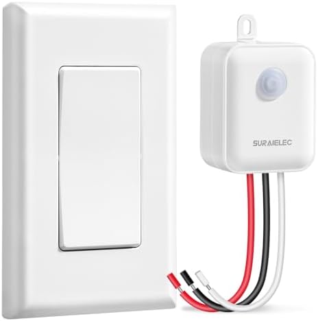SURAIELEC Wireless Light Switch and Receiver Kit, Single Pole, RF 100 Feet, No WiFi, No Interference, Expandable 15A Remote Control Wall Switch for Ceiling Lighting, Lamp, Fan (Neutral Wire Required)