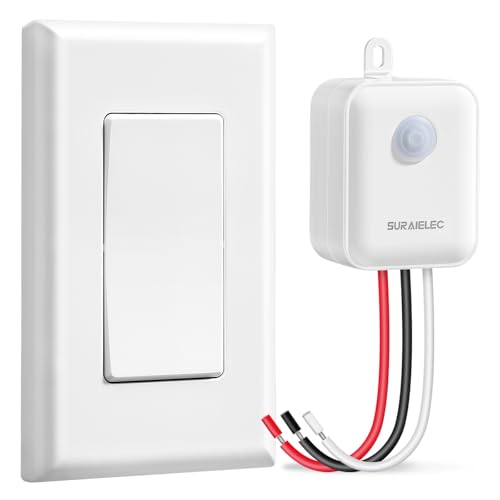 SURAIELEC Wireless Light Switch and Receiver Kit, Single Pole, RF 100 Feet, No WiFi, No Interference, Expandable 15A Remote Control Wall Switch for Ceiling Lighting, Lamp, Fan (Neutral Wire Required)